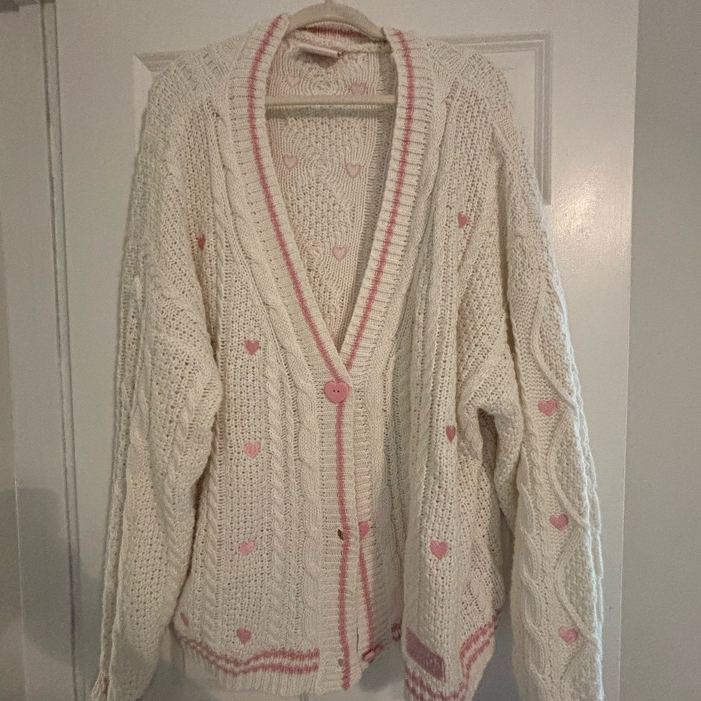 Taylor Swift Cream and Pink Cable Knit Cardigan